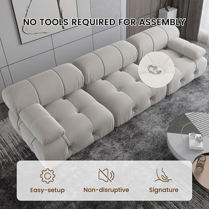 Convertible Modular Sectional Sofa, Modern Velvet Sofa 3-Seater Couch for Living Room, Apartment (104 in/Beige)