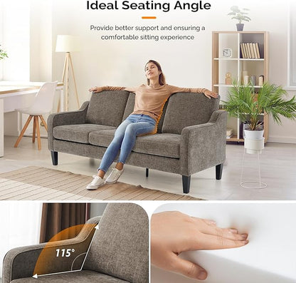 VINGLI Couches for Living Room, Brown 71" Small Sofa Mid Century Modern Couches 3 Seater Comfy Couch Upholstered Soft Chenille Floor Couch for Bedroom, Apartment, Office