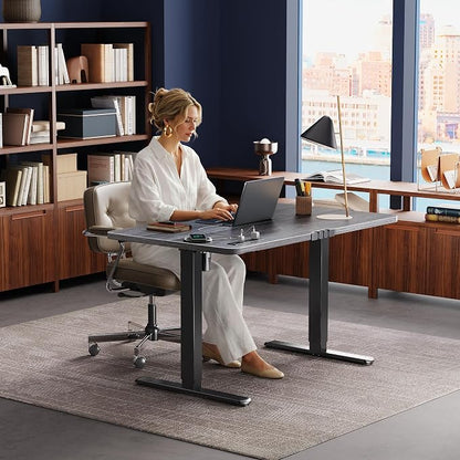 Huuger Electric Standing Desk with Power Outlets and USB-C Port, 47 X 24 Inch Height Adjustable Desk, Sit Stand Desk for Home Office, Computer & Gaming Desk with 4 Presets, Stable Steel Frame, Grey