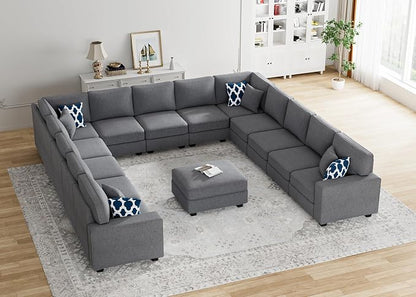 Legend Vansen Oversized Modular Sectional Sofa,U/L‑Shaped Reversible Couch with Ottoman,Deep Seat Plush Polyester Sectional for Living Room,14-Seater,Dark Grey