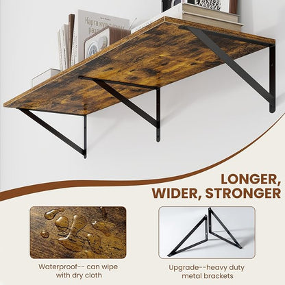 Heimlove Deep Floating Shelves for Wall, 40W x 12D Wood Wall Shelves Set of 2, Wide Floating Bookshelf for Living Room, Kitchen, Office, Bedroom and Decor Storage, with Metal Bracket - Rustic Brown