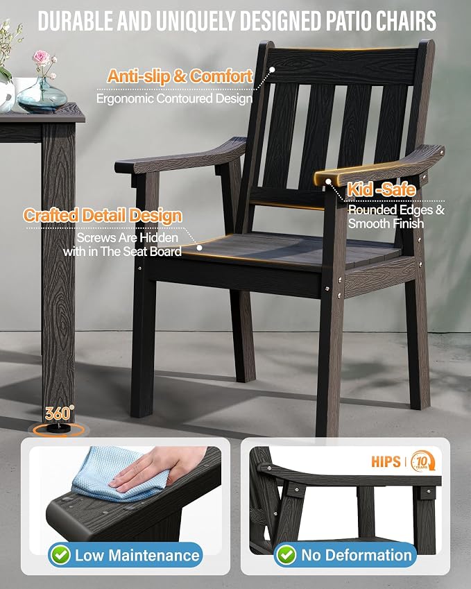 YEFU Patio Dining Chairs Set of 6: All Weather Outdoor Dining Chairs with Wide Curved Seat and Backrest - Outdoor Furniture Plastic for Outside Backyard/Garden/Porch/Deck 350lbs Capacity Black