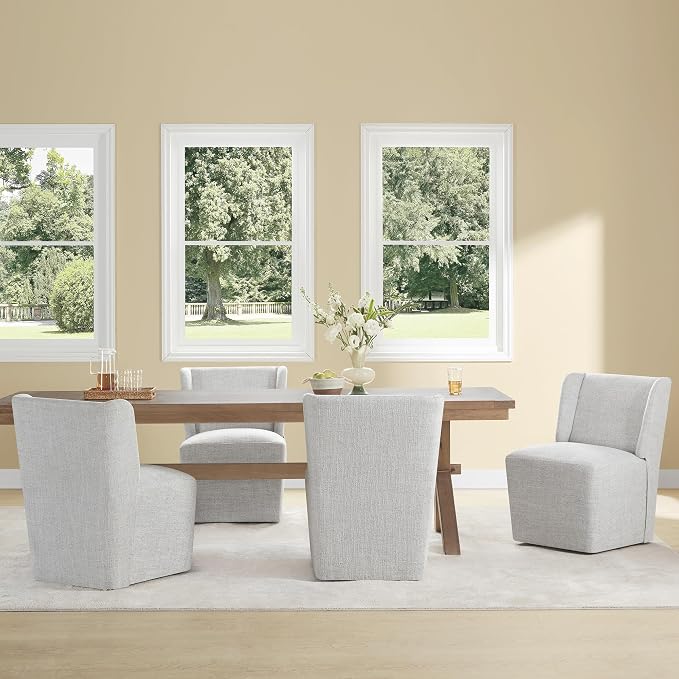 KISLOT Upholstered Dining Chairs Set of 2 with Casters, Wingback Modern Side Armless Deskchair with Rollers for Diningroom Bedroom Livingroom Reading Room, Pale Gray Fabric