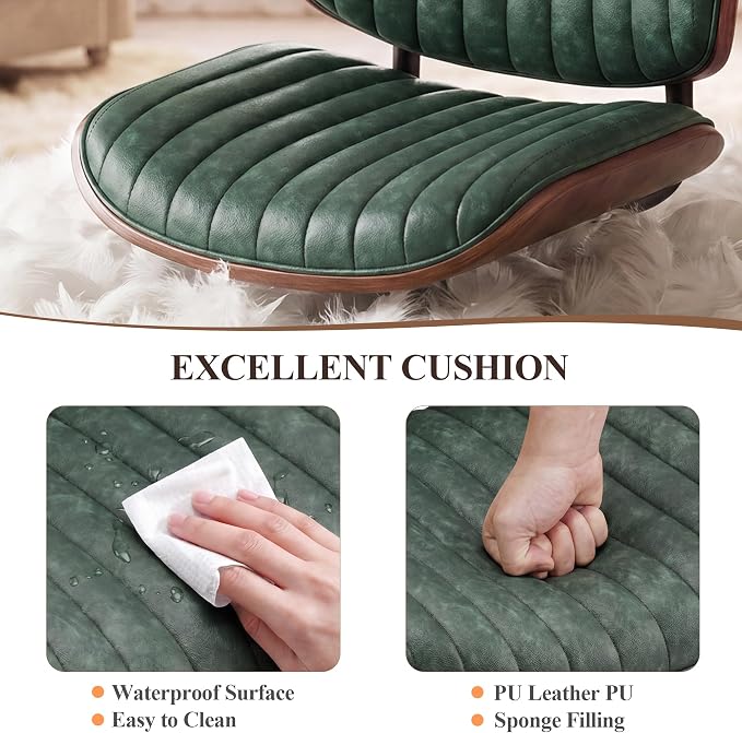 MALOL Leather Dining Chairs Set of 2, Modern Upholstered Dining Room Kitchen Chairs with Metal Legs and Wooden Back Support for Home Dining Room/Restaurant, Green