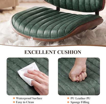 MALOL Leather Dining Chairs Set of 2, Modern Upholstered Dining Room Kitchen Chairs with Metal Legs and Wooden Back Support for Home Dining Room/Restaurant, Green