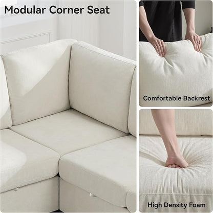 104'' U Shaped Modular Sofa, Sectional Couches with Storage for Living Room, Oversized 8 Seater Cloud Sectional Couch, Chenille Beige