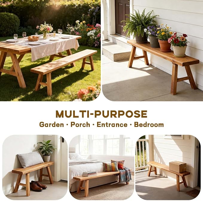 Narrow Entryway Bench Farmhouse Wood End of Bed Bench 20" 32" 39" 47" 55" 63" 71" 79" Sturdy Stable Skinny Long Benchs for Bedroom Hallway Dining Room Porch Easy to Assemble Natural Finish(79")