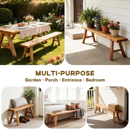 Narrow Entryway Bench Farmhouse Wood End of Bed Bench 20" 32" 39" 47" 55" 63" 71" 79" Sturdy Stable Skinny Long Benchs for Bedroom Hallway Dining Room Porch Easy to Assemble Natural Finish(47")