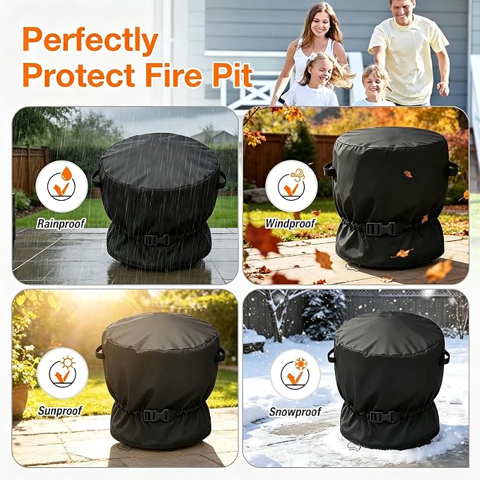 POMER Firepit Cover for Cuisinart 24” Cleanburn Smokeless Fire Pit COH-800,for Cuisinart CHC-801 Waterproof Fire Pit Covers
