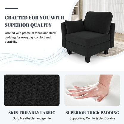 Sectional Sleeper Sofa, 8 Seaters Modular Sleeper Sofa Couch, Comfy Sectionals Couches Bed, Convertible Sofas with Ottomans, Modular Sectional Couches for Living Room, Black