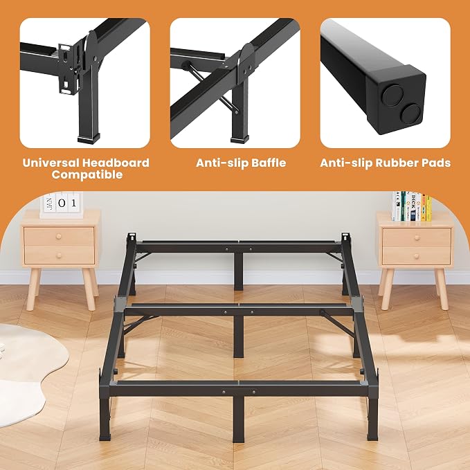 MAF Metal Bed Frame Twin XL 8 Inches, 9-Legs Support Bed Base, Twin XL Bed Frame for Box Spring and Mattress, Basics Bed Frame Headboard Attachable Tool-Free Easy Assembly, Black