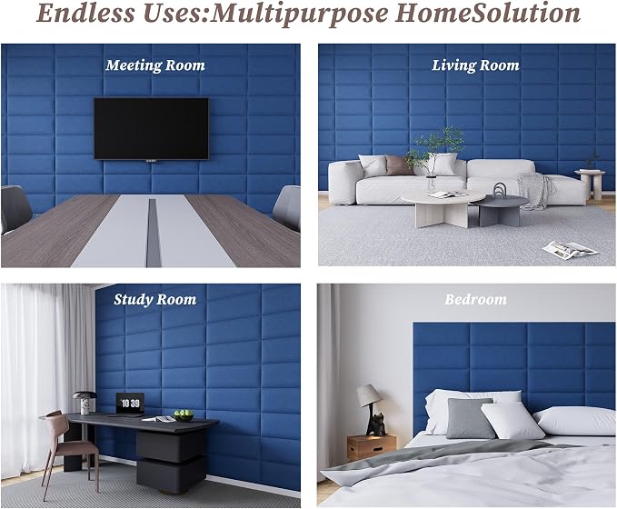 Peel and Stick Upholstered Wall Mounted Headboard King Size, 12 Panels Tufted Fabric Headboard,Wall Mounted Headboards, Interior Wall Panels for Bedroom, 10"x24" Dark Blue
