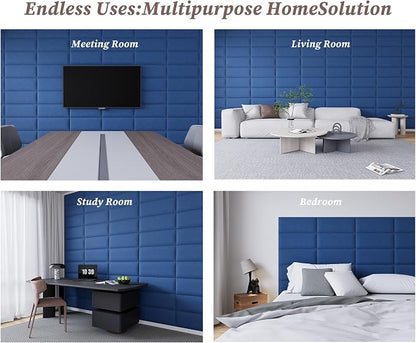 Peel and Stick Upholstered Wall Mounted Headboard Queen Size, 9 Panels Tufted Fabric Headboard,Wall Mounted Headboards, Interior Wall Panels for Bedroom, 10"x24" Dark Blue
