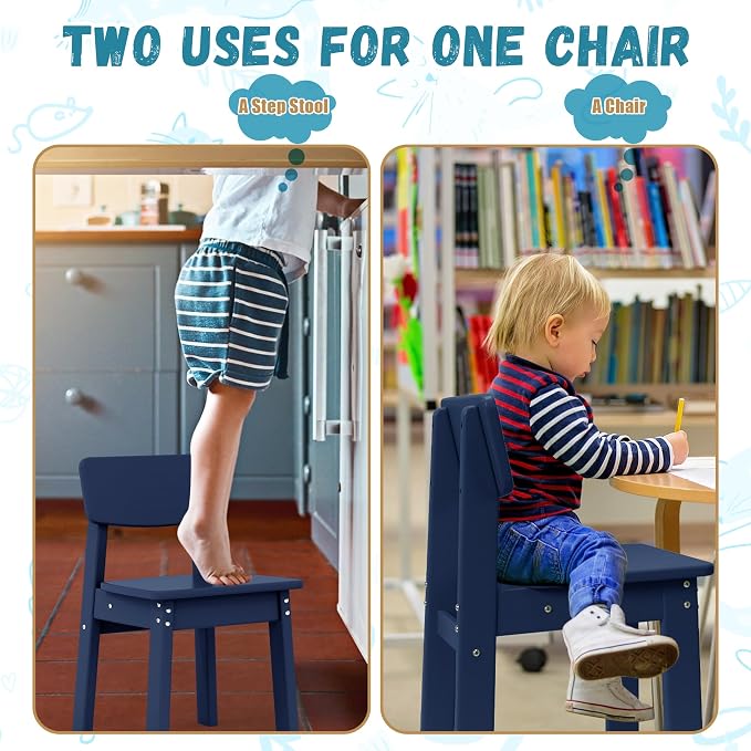 Costaelm Outdoor Kids Dining Chair Set of 2,Step Stool Toddler Chair, Navy Blue