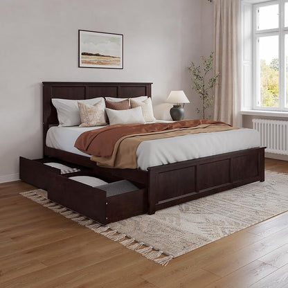 AFI, Madison King Solid Wood Platform Bed with Matching Footboard & Storage Drawers, Espresso