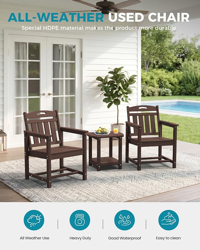 Ciokea Outdoor Patio Dining Chair, HDPE Oversized Porch Chairs with Wide Seat, All-Weather Durable Heavy-Duty Outdoor Furniture for Backyard, Poolside, Lawn & Garden, Brown