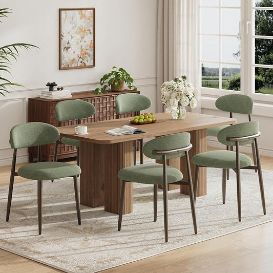 MALOL Dining Chairs Set of 6, Upholstered Kitchen & Dining Room Chairs with Curved Back and Bronze Metal Legs, Comfortable Modern Dining Side Chairs for Dining Room, Kitchen, Green