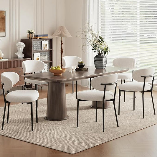 Upholstered Dining Chairs Set of 6, Modern Fabric Kitchen Chairs with Curved Backrest and Cushioned Seat, Sturdy Metal Legs, Modern Dining Chairs for Kitchen Dining Room, Living Room,Beige