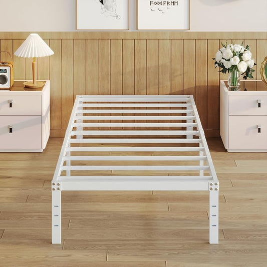YUSENHEEI 14 Inch Twin Bed Frames No Box Spring Needed, Heavy Duty Metal Twin Platform Bed Frame with Large Underbed Storage Space, Noise Free, Easy Assembly, White