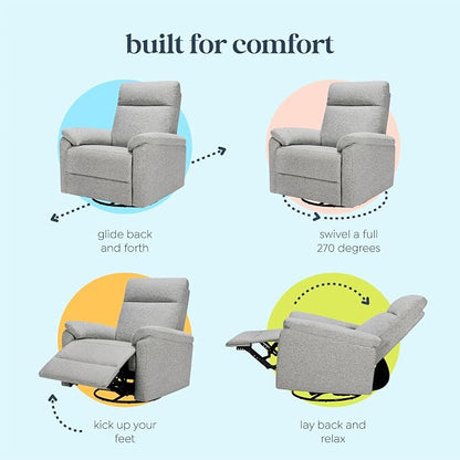 Davinci Suzy Electronic Swivel Recliner with USB Port in Frost Grey, GREENGUARD Gold & CertiPUR-US® Certified