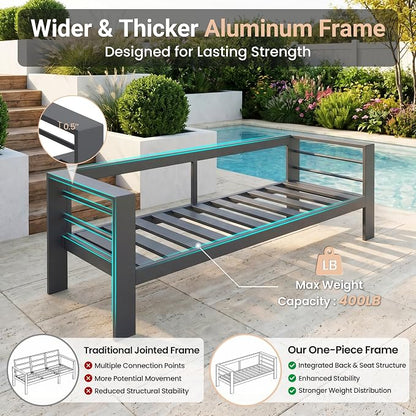 Solaste Aluminum Patio Sofa with Coffee Table,2 PCS Patio Furniture Set with Cushions, All-Weather Outdoor Sofa for Balcony, Deck, Backyard, Porch, Garden, Dark Grey