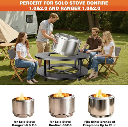 Fire Pit Surround Tabletop for Solo Stove Bonfire 1.0&2.0,Ranger 1.0&2.0, 41" Fire Pit Surround Tabletop with Wood Storage Shelf,Powder-Coated Steel Surround Tabletop with Extra Space and Raised Stand