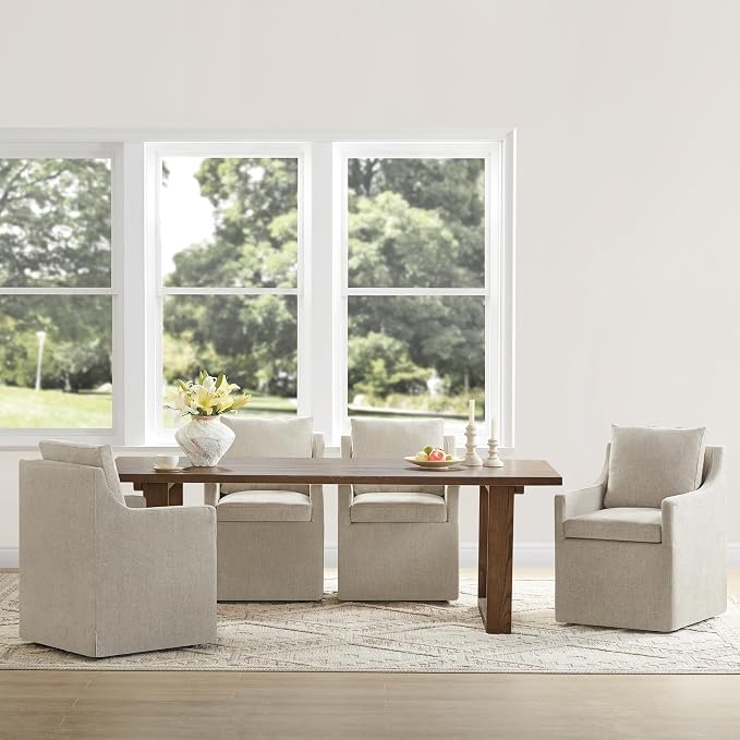 KISLOT Upholstered Dining Chairs Set of 1, Washable Cover Modren Deskchair with 4 Casters & Hidden Storage for Dining Room, Living Room, Home Office, Sand, 1 Box