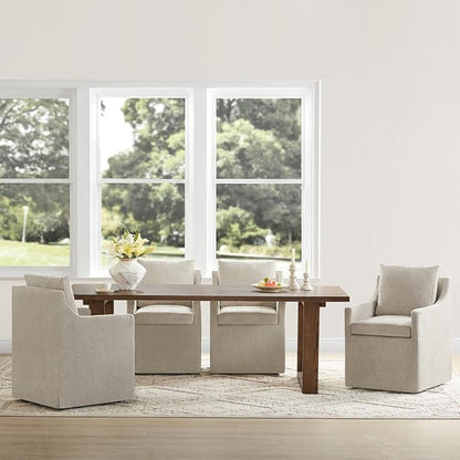 KISLOT Upholstered Dining Chairs Set of 1, Washable Cover Modren Deskchair with 4 Casters & Hidden Storage for Dining Room, Living Room, Home Office, Sand, 1 Box