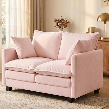 Loveseat Sofa with Cloud 3-Layer Cushion & 27" Deep Seat, Modern Love Seat Small Couch with 2 Washable Pillows for Small Spaces, Bedroom, Apartment, Office, Living Room, in a Box, 50-Inch Blush Pink