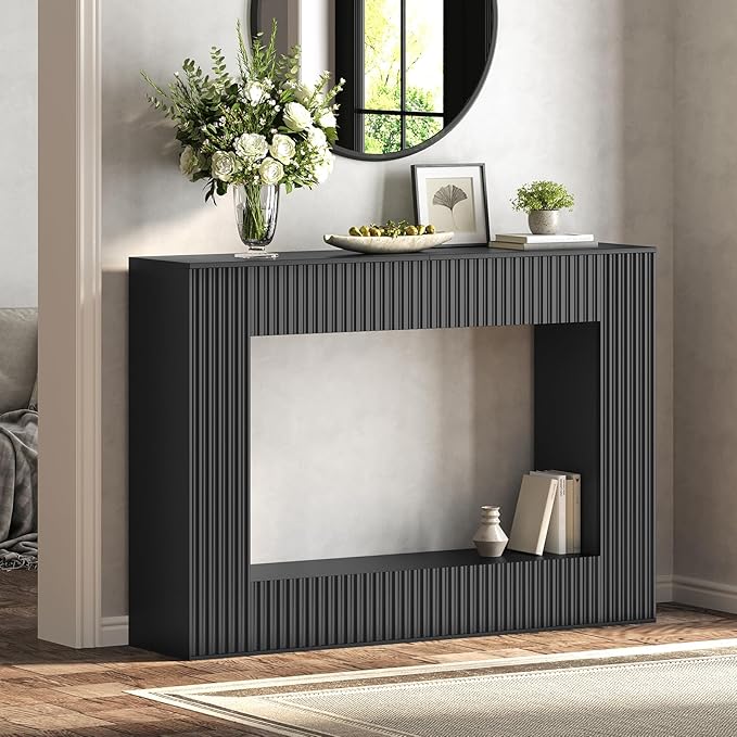 MAHANCRIS Modern Console Table, 47.2'' Black Entryway Table with Storage, Fluted Couch Table Behind Sofa, for Entrance, Foyer, Living Room, Bedroom, Dining Room, Black CTBK2501