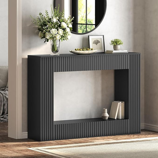 MAHANCRIS Modern Console Table, 47.2'' Black Entryway Table with Storage, Fluted Couch Table Behind Sofa, for Entrance, Foyer, Living Room, Bedroom, Dining Room, Black CTBK2501