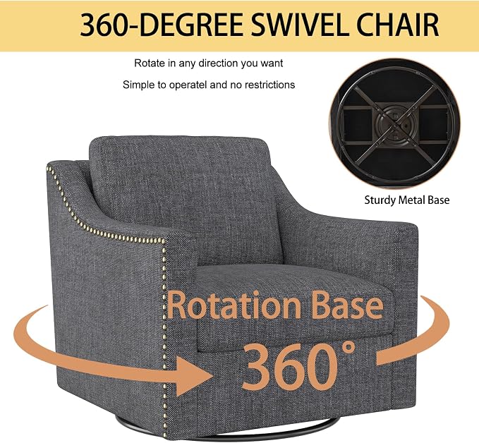 Swivel Accent Chair Set of 2，Armchair，Bronze Nail Decoration Comfy Living Room Chair,Single Sofa Chair，Reading Chairs,for Living Room Bedroom Reading Apartment (Black, 2 Black)