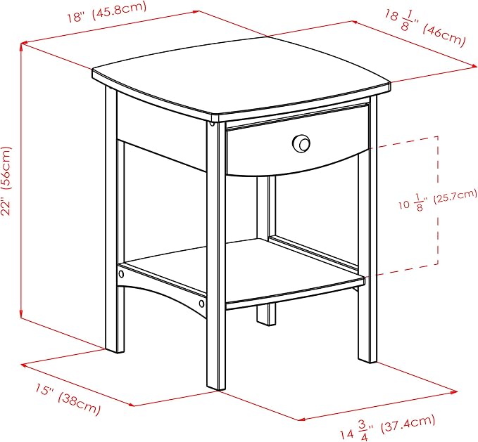 Winsome 22 x 18 x 18-Inch Wood Curved End Table/Night Stand with One Drawer, Brown (94918)