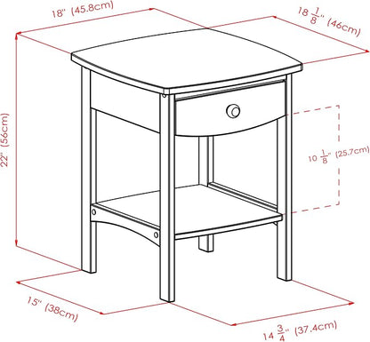 Winsome 22 x 18 x 18-Inch Wood Curved End Table/Night Stand with One Drawer, Brown (94918)