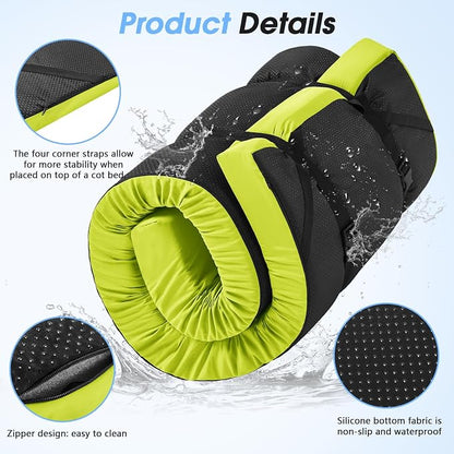 CYMULA 3 Inch Memory Foam Camping Pad, Camping Essentials Roll Up Floor Mat for Car Camping, Cot, Tent, Truck, Travel and Guest Use, Non-Slip Waterproof Bottom, Removable Cover