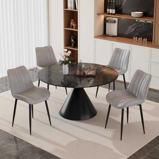 VECELO Dining Chairs Set of 4, Velvet Fabric & Metal Frame, Mordern Style for Kitchen, Living Room,Offcie, Light Grey