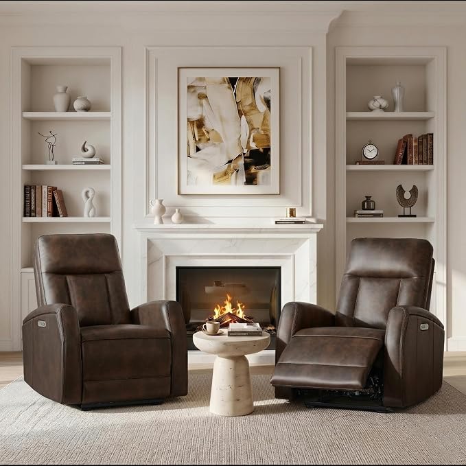 KISLOT Wall Hugger Power Recliner Chair with USB & Type-C Ports Faux Leather Recliner 135° Reclining Small Space Electric Sofa for RV Living Room Bedroom