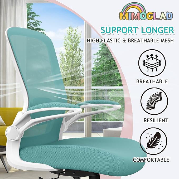 Mimoglad Ergonomic High Back Mesh Office Chair, Adjustable Lumbar Support, Thickened Seat Cushion (Modern, Tiffany Blue)