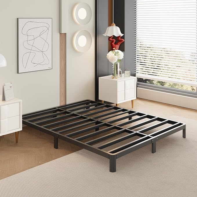 Yicensen 9 Inch Queen Bed Frame Rounded Corner Legs No Box Spring Needed, Heavy Duty Metal Queen Size Platform Bed Frame, Easy Assembly, Noise Free, Black