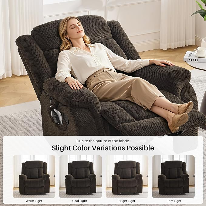 Massage Recliner Chair with Heat, Velvet Recliner Chairs for Adults, 39" Wide Manual Reclining Ergonomic Lounge Chair, Overstuffed Wall Hugger Recliners for Living Room, Chocolate Brown