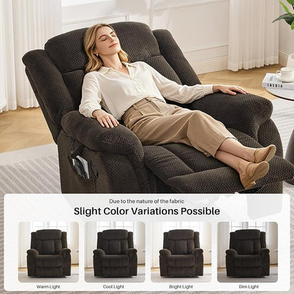Massage Recliner Chair with Heat, Velvet Recliner Chairs for Adults, 39" Wide Manual Reclining Ergonomic Lounge Chair, Overstuffed Wall Hugger Recliners for Living Room, Chocolate Brown