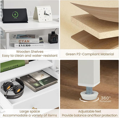 Edbuosy 27 Inch Wide Night Stand with Charging Station, Wood Nightstand with Open Shelf, Large Drawer Bedside Table for Living Room/Bedroom/Office, White