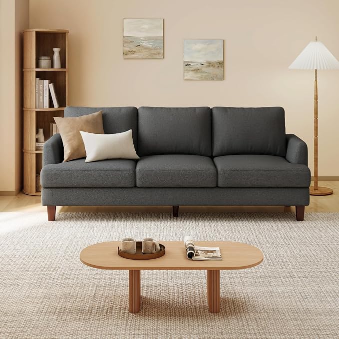 Gericco Mid Century Modern Couches for Living Room, 89" Comfy Couch Sofa with 3-Seater Deep Seats, Upholstered Sofas for Living Room, Office Apartment, Bedroom, Dark Grey