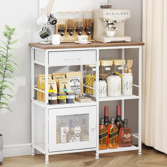 SWTYMIKI Coffee Bar Cabinet for Home - Farmhouse Coffee Stand Station Multi-Purpose Buffet Sideboard Cabinet with Drawers - Kitchen Bar Table for Living Room, Corner, Small Space, Oak
