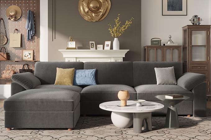 EASE MOOSE Large L Shape Sectional Modular Couch,Comfty Oversized Sectional Cloud Sofa,Wide Deep Seat Dark Gray Couch for Living Room,Removable Cover