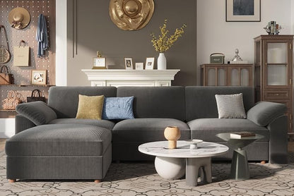 EASE MOOSE Large L Shape Sectional Modular Couch,Comfty Oversized Sectional Cloud Sofa,Wide Deep Seat Dark Gray Couch for Living Room,Removable Cover