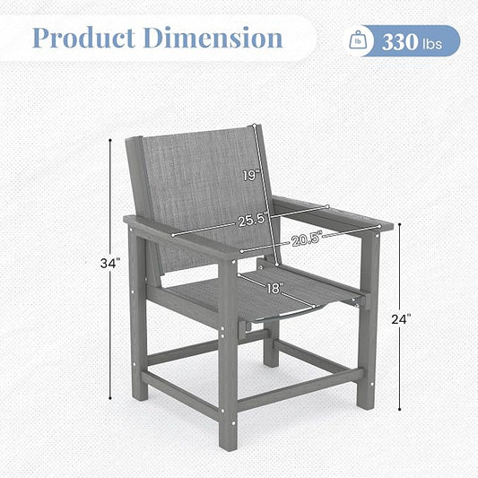 Amopatio Outdoor HDPE Dining Chairs Set of 6 All-Weather Patio Chairs with Textilene Backrest Heavy Duty for Porch Backyard Deck Lawn Garden, Gray