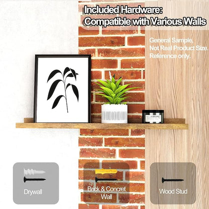 Small Floating Shelves for Wall Decor, Wall Mounted Wood Shelf for Bedroom, Living Room, Bathroom, Kitchen, Nursery, Mini Display Ledge Shelf with Lip Set of 2-4 Inches, Brown