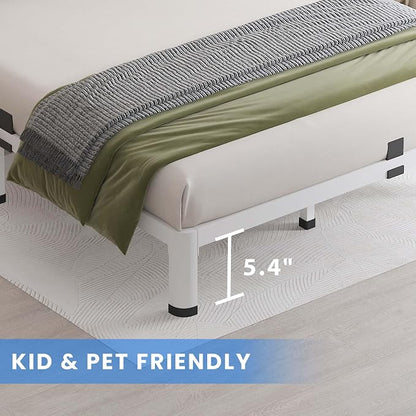 MAF 7 Inch Full Size Metal Platform Bed Frame White with Round Corner Legs, Mattress Slide Stopper, 3000 LBS Heavy Duty Steel Slats Support, Noise Free, No Box Spring Needed, Easy Assembly