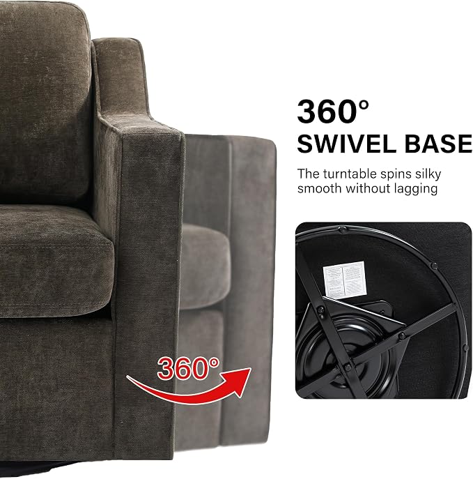 Swivel Accent Chair Set of 1, Modern Round Barrel Arm Chair for Living Room, Bedroom, Comfy Club Reading Chairs for Adults, Chenille Light Coffee